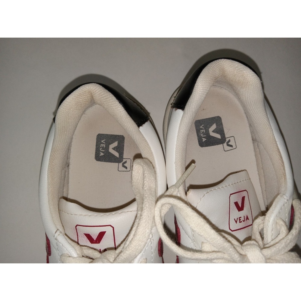 Veja V-12 Leather Marsala Low Top Men's Size 8 Red White & Black Sneakers Shoes - Picture 4 of 11